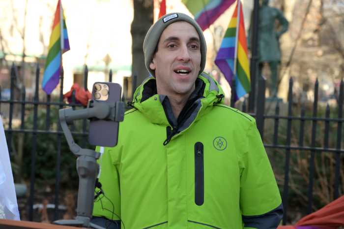 Marti Gould Cummins speaks at Gays Against Guns' 10th anniversary press conference on Jan. 22.