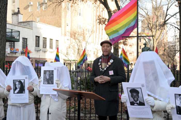 Jay W. Walker, president of Gays Against Guns, delivers remarks at the Stonewall National Monument on Jan. 22.