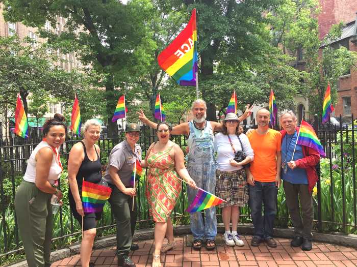 The flag installation at Christopher Park in 2018.