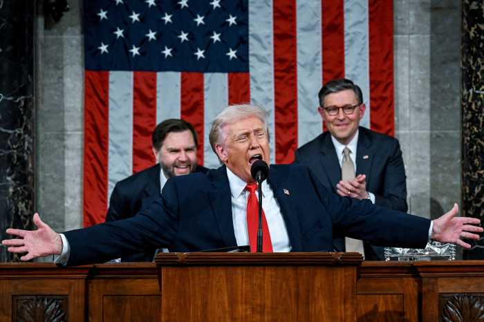 President Donald Trump delivers the first State of the Union address of his second term to a joint session of Congress in the House Chamber of the United States Capitol in Washington, D.C., on Tuesday, February 24, 2026.