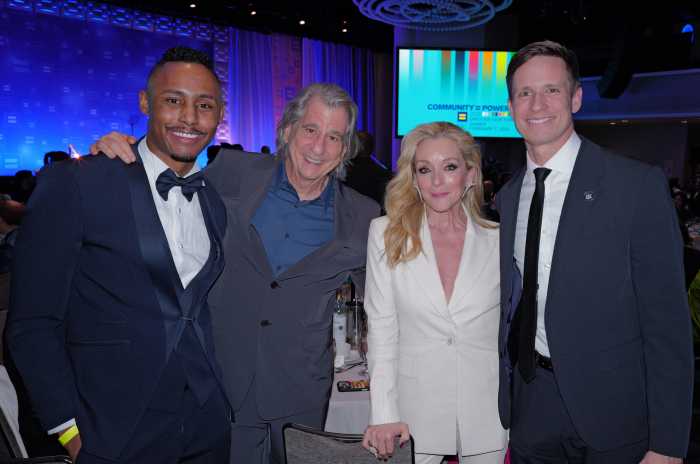 David Rockwell, Jane Krakowski and Erik Bottcher attend the Human Rights Campaign 2026 Greater New York Dinner at Marriott Marquis Times Square on February 07, 2026 in New York City. 
