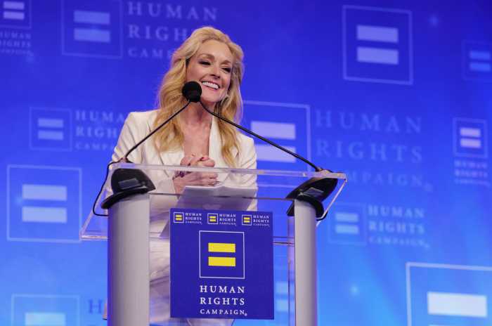 Jane Krakowski accepts the Ally for Equality Award onstage during the Human Rights Campaign 2026 Greater New York Dinner at Marriott Marquis Times Square on February 07, 2026 in New York City. 