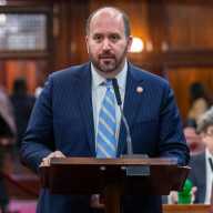 Staten Island Councilmember David Carr, the only Republican member of the LGBTQIA+ Caucus, speaks at a stated meeting on Feb. 12.