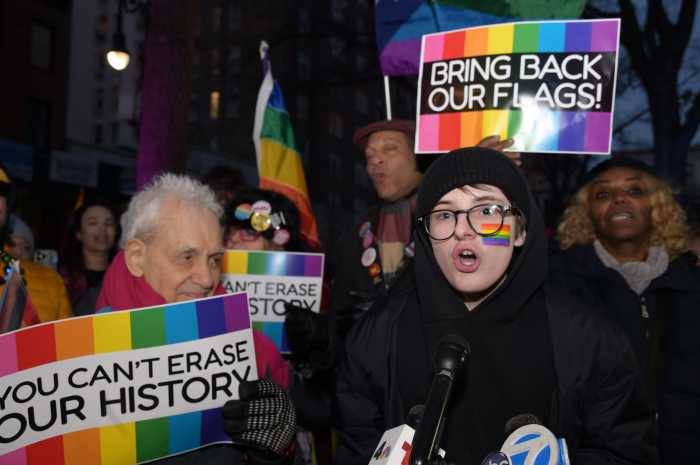 Lorelei Crean speaks at Christopher Park on Feb. 10.