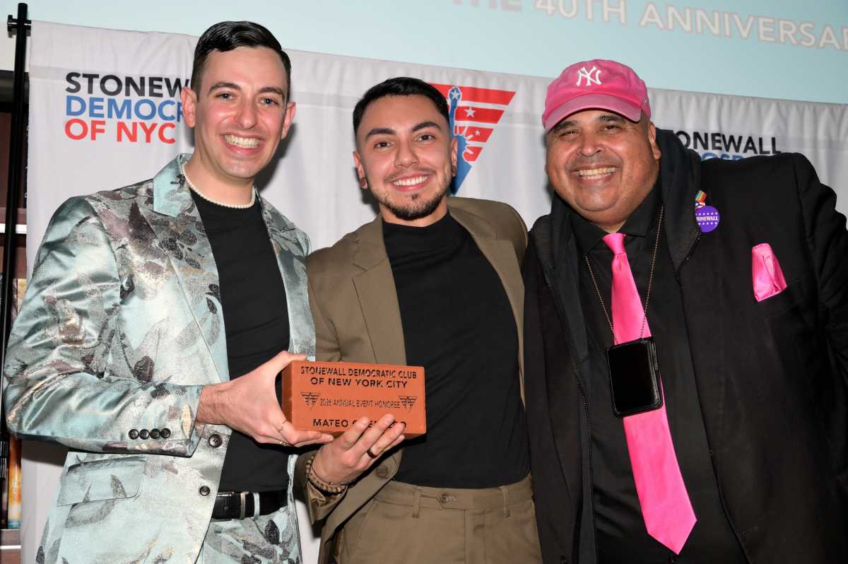 Stonewall president Gabriel Lewenstein (left) with Mateo Guerrero and Kenny Agosto.