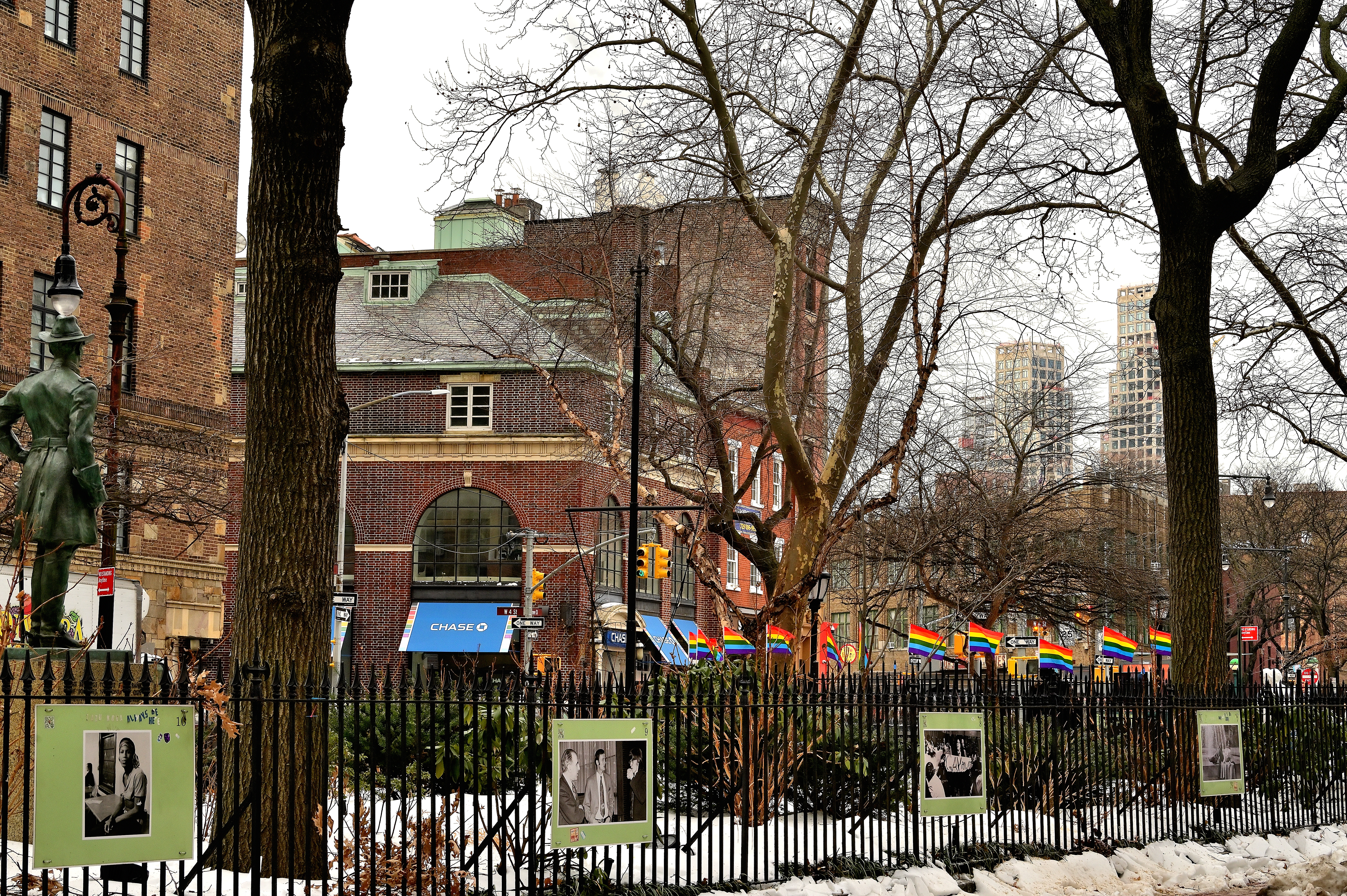 The bare flagpole at the Stonewall National Monument is seen on Feb. 10 after the Trump administration removed a Rainbow Flag.