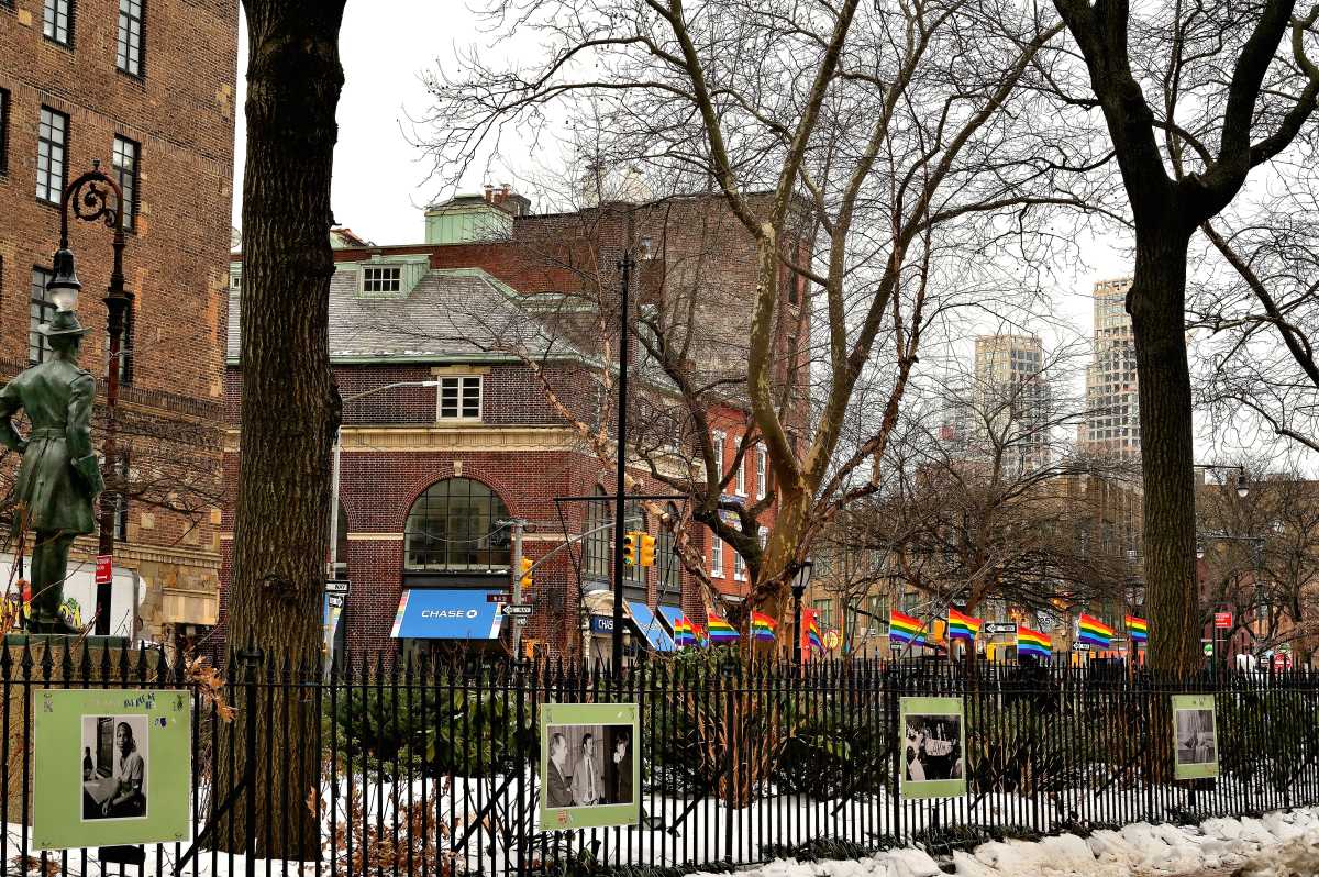 The bare flagpole at the Stonewall National Monument is seen on Feb. 10 after the Trump administration removed a Rainbow Flag.
