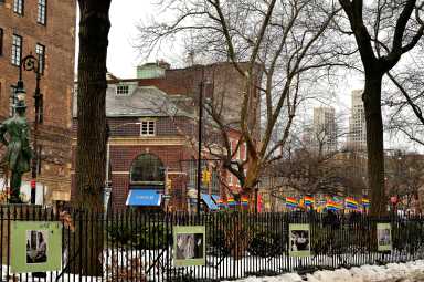The bare flagpole at the Stonewall National Monument is seen on Feb. 10 after the Trump administration removed a Rainbow Flag.