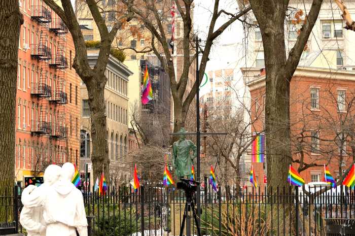 The bare flagpole at the Stonewall National Monument on Feb. 10.