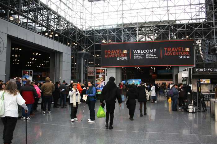 The entrance to the travel show at the Javits Center.