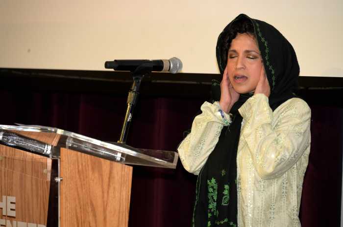 Fazeela Siddiqui leads a call to prayer.