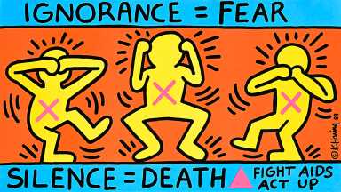 Ignorance = Fear _ Silence = Death by Keith Haring, 1989 copyright © Keith Haring Foundation, Poster House Collection.