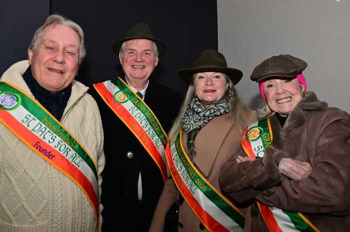 Daniel Dromm with grand marshals Ciaran O’Reilly, Kate Mulgrew, and Charlotte Moore.