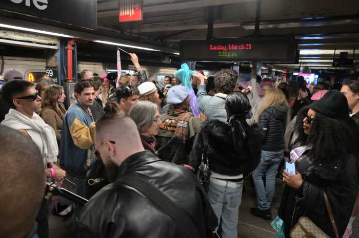 The packed subway platform at Port Authority.