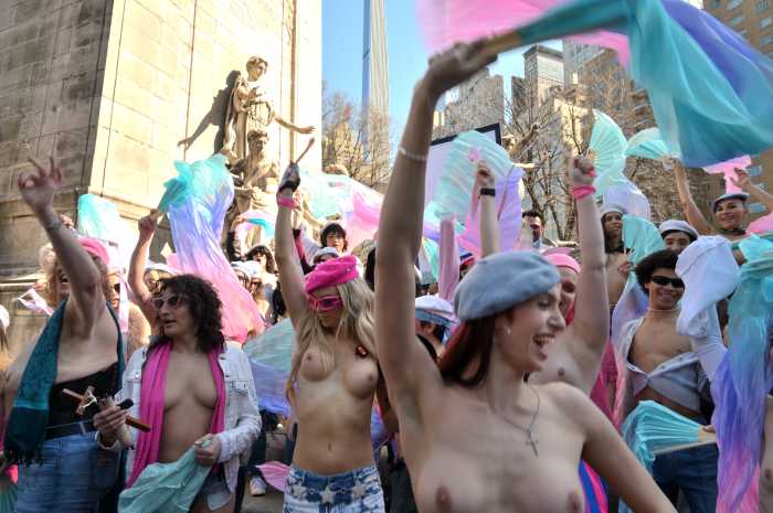 A joyous scene at Columbus Circle.