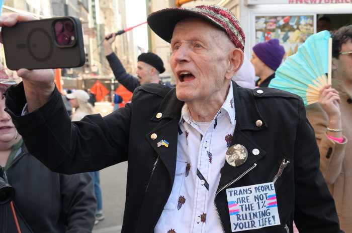 Longtime LGBTQ activist Randy Wicker joins the demonstration.