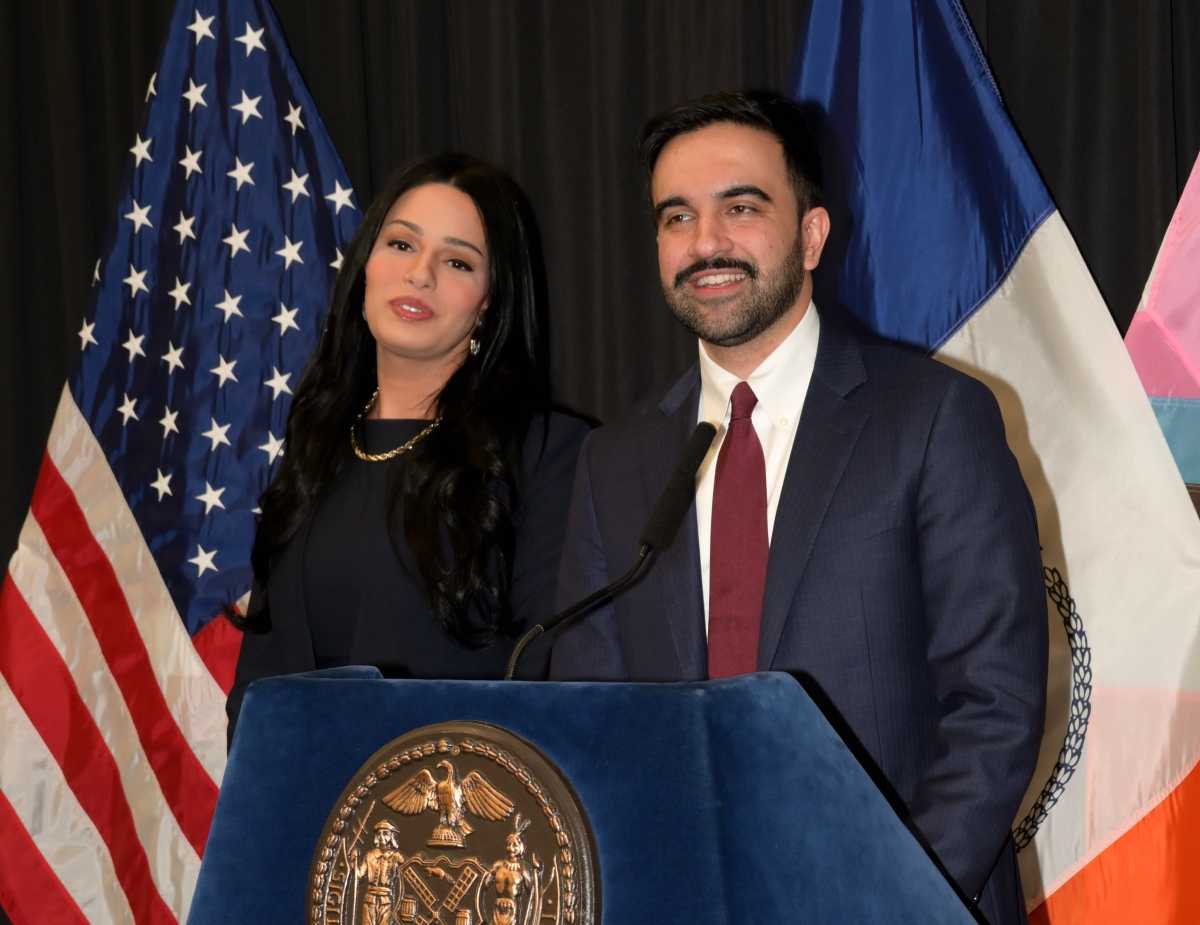 Mayor Zohran Mamdani delivers remarks alongside Taylor Brown, the director of the Mayor's Office of LGBTQIA+ Affairs, on March 13, 2026.