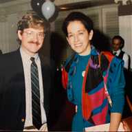 Andy Humm and Ruth Messinger in the aftermath of the passage of New York City's gay rights bill.