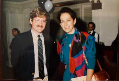 Andy Humm and Ruth Messinger in the aftermath of the passage of New York City's gay rights bill.