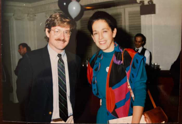 Andy Humm and Ruth Messinger in the aftermath of the passage of New York City's gay rights bill.