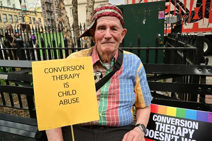 Longtime activist Randy Wicker joined the emergency rally.