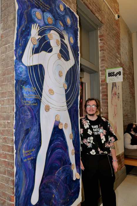 Artist Luca Beau with his work, “Pleiades."