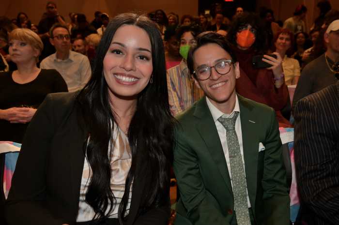 Taylor Brown, who leads the Mayor's Office of LGBTQIA+ Affairs, with NYC Commission on Gender Equity executive director Priya Nair.