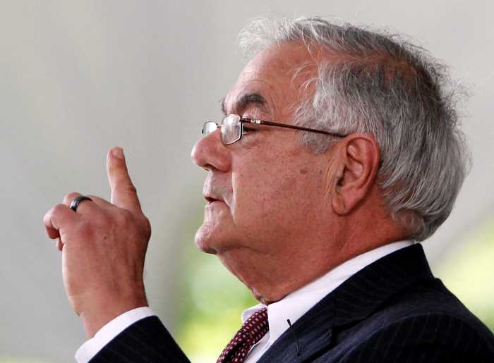 Barney Frank (D-MA) gestures as he speaks during 2012 Harvard College Class Day at Harvard University in Cambridge, Massachusetts May 23, 2012. 