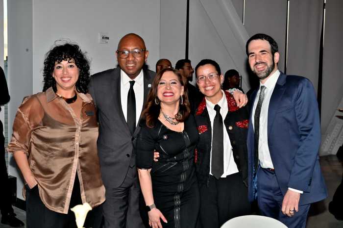 From left to right: Nadia Swanson, Queens Borough President Donovan Richards, Queens Assemblymember Jessica González-Rojas, Queens Councilmember Tiffany Cabán, and Michael Mallon.