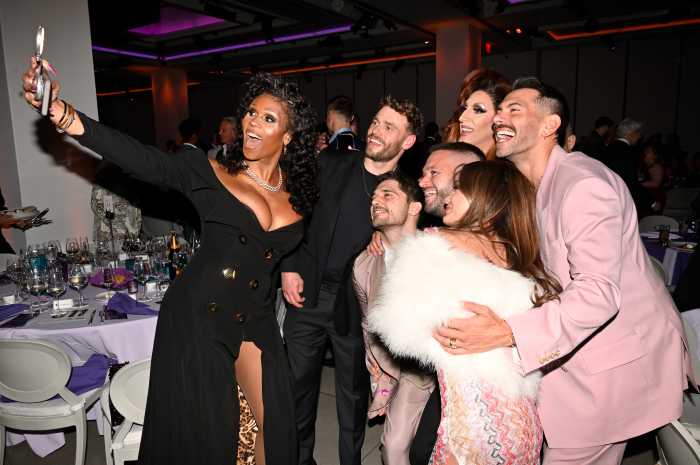 Peppermint leads a group selfie at Ali Forney Center's annual spring gala on May 7.