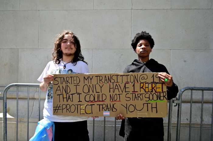 Advocates rally for gender-affirming care at Washington Square Park on May 16.