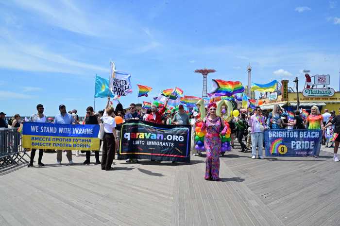Brighton Beach Pride moves eastward from from Coney Island to Brighton Beach along the Riegelmann Boardwalk on May 31.