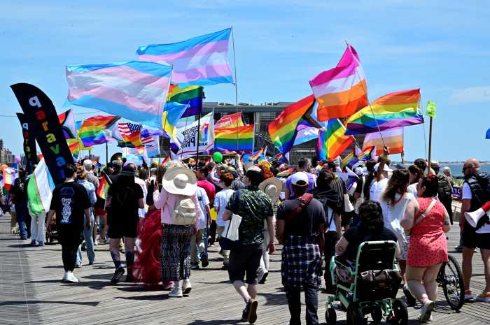 Trans Flags stand tall above the Brighton Beach Pride march on May 31.
