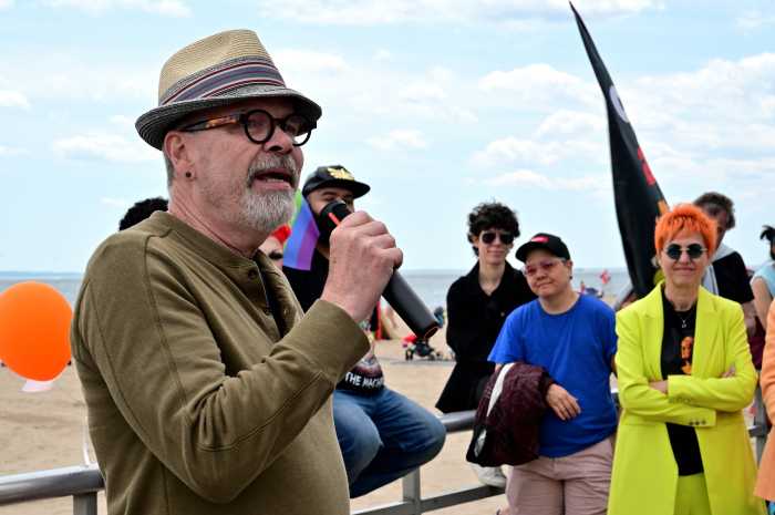 Filmmaker David French addresses the post-march rally.