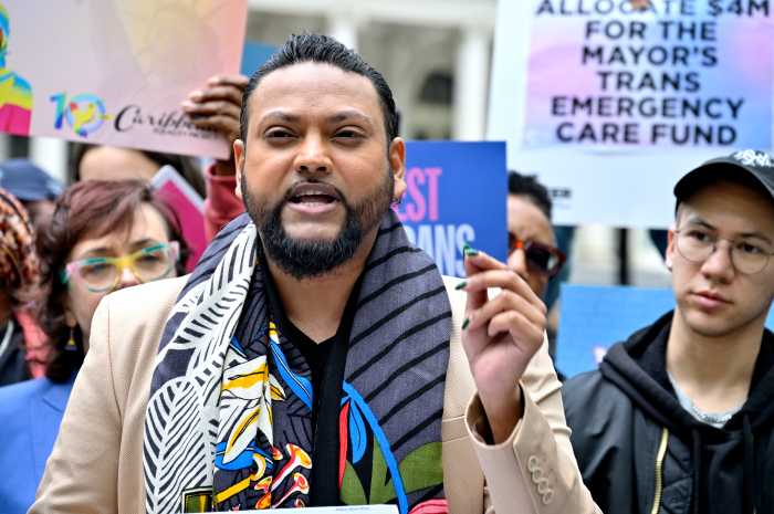 Caribbean Equality Project's executive director, Mohamed Q. Amin, addresses the rally.