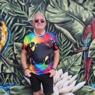Art Smith of Gay Barchives stands against the backdrop of Avi Ram's mural.