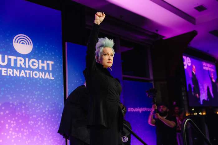 Cyndi Lauper accepts her award at Outright International's 2026 Celebration of Courage in New York.