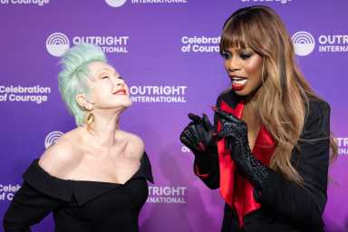Cyndi Lauper and Laverne Cox at Outright International's 2026 Celebration of Courage in New York on June 1.