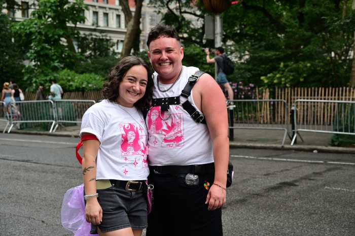 Proudly wearing the NYC Dyke March's theme — "Hot Dykes melt ICE."