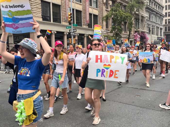 The NYC Pride March proceeds along Fifth Avenue on June 28, 2026.