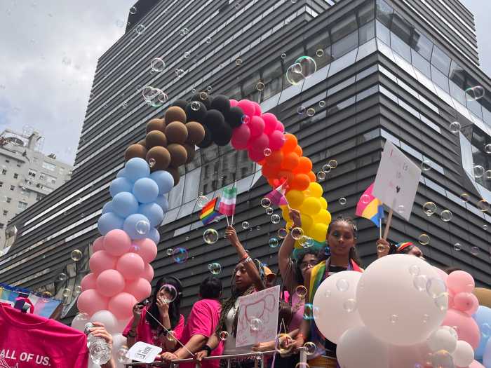 Bubbles and rainbows at the 2026 NYC Pride March.