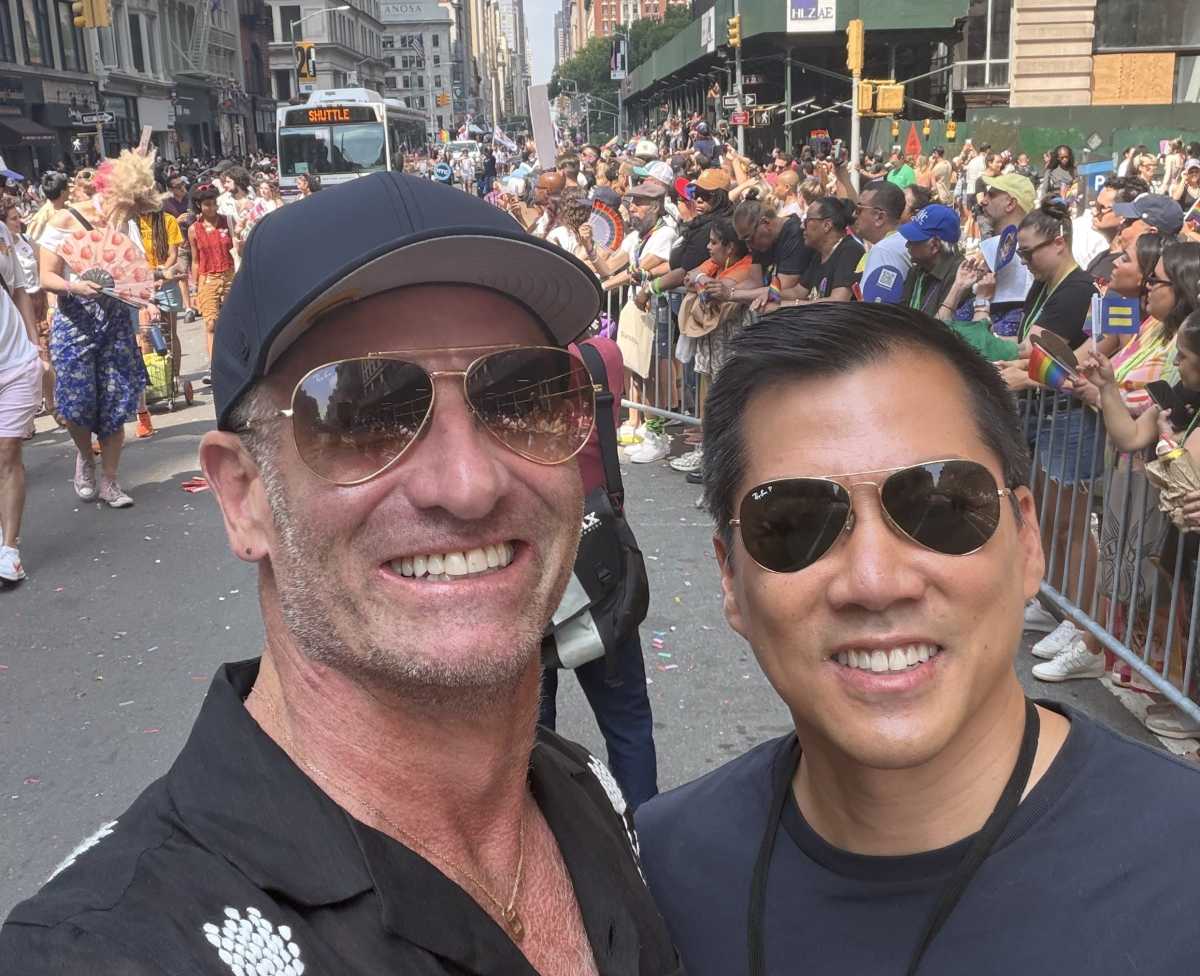 James Dale and his partner, David Lam, at the NYC Pride March on June 28.