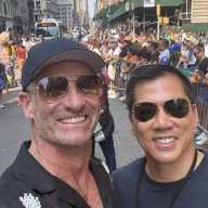 James Dale and his partner, David Lam, at the NYC Pride March on June 28.