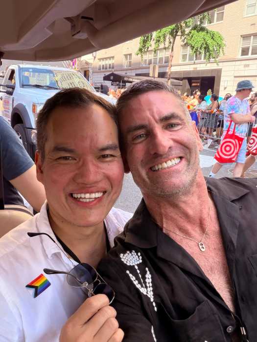 NYC Pride executive director Im Lynde (left) and James Dale at the NYC Pride March on June 28.