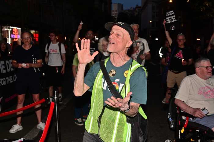 One of the organizers, Mark Hanay, participates in a “ACT UP, FIGHT BACK, FIGHT AIDS!" chant.