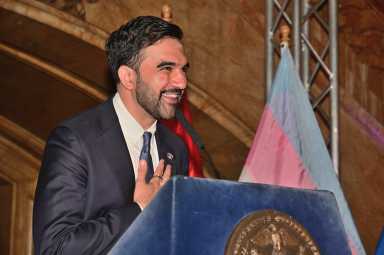 Mayor Zohran Mamdani delivers remarks during his Pride event on June 9.