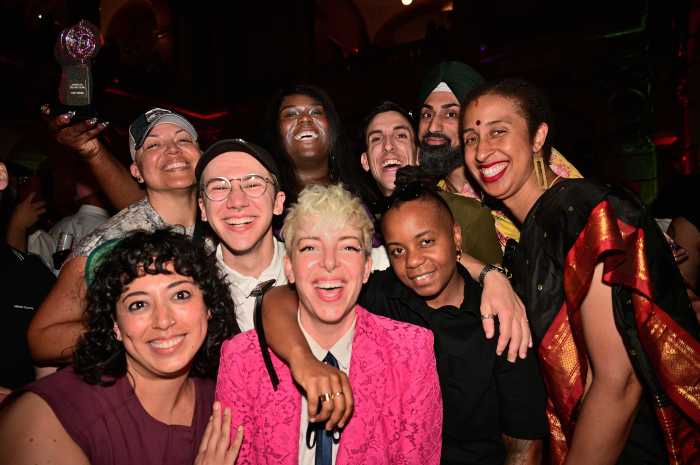 A group selfie at the mayor's Pride event.