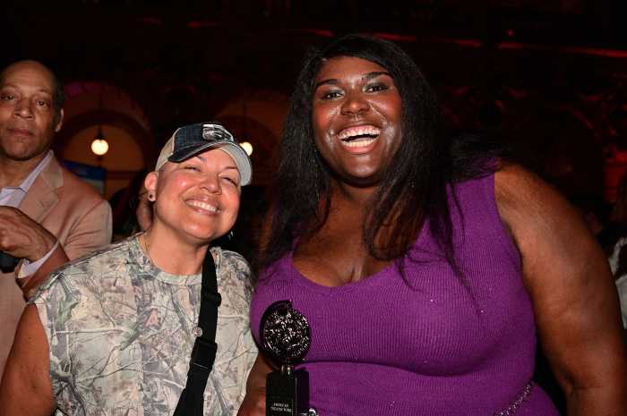"Grey's Anatomy" star Sara Ramirez (left) and Qween Jean with her Tony award.