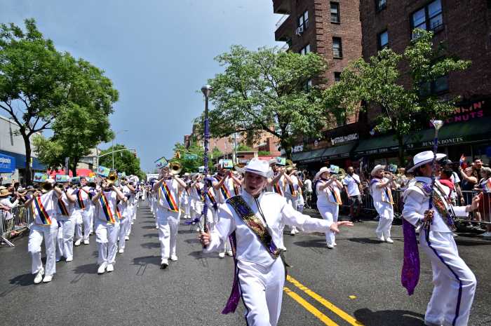 The Queer Big Apple Corps contingent performs along the 34th annual Queens Pride Parade on June 7.