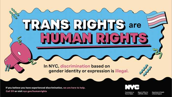 An example of the city's “Trans Rights are Human Rights” campaign.